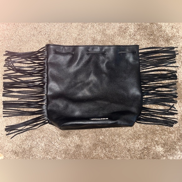 Victoria's Secret Black Faux Leather Fringe Hobo Women's Backpack - Picture 4 of 13